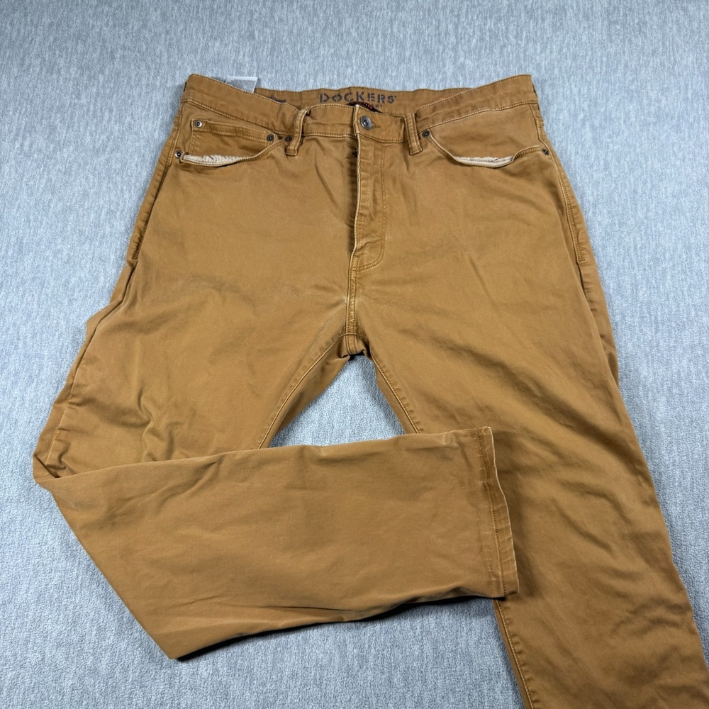 Dockers Pants Mens 34x30 Brown Alpha Khaki Supreme Flex Slim Fit Chino Trousers